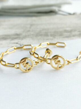 Michael Kors Goldtone Hoop Earrings - Signature Hoop Chain Link